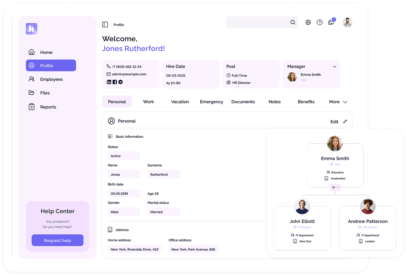 HarmonyHR main dashboard – BambooHR alternative for mid-size and global companies